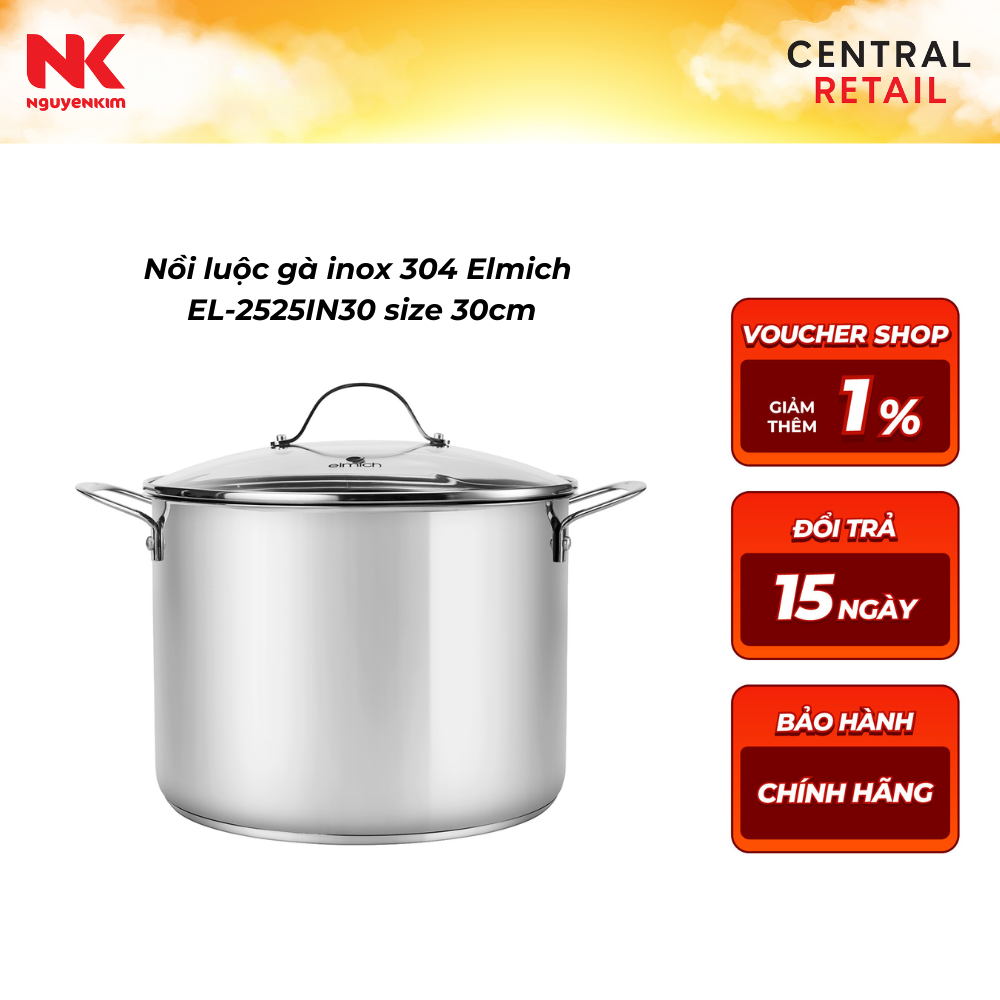 Nồi luộc gà inox 304 Elmich EL-2525IN30 size 30cm