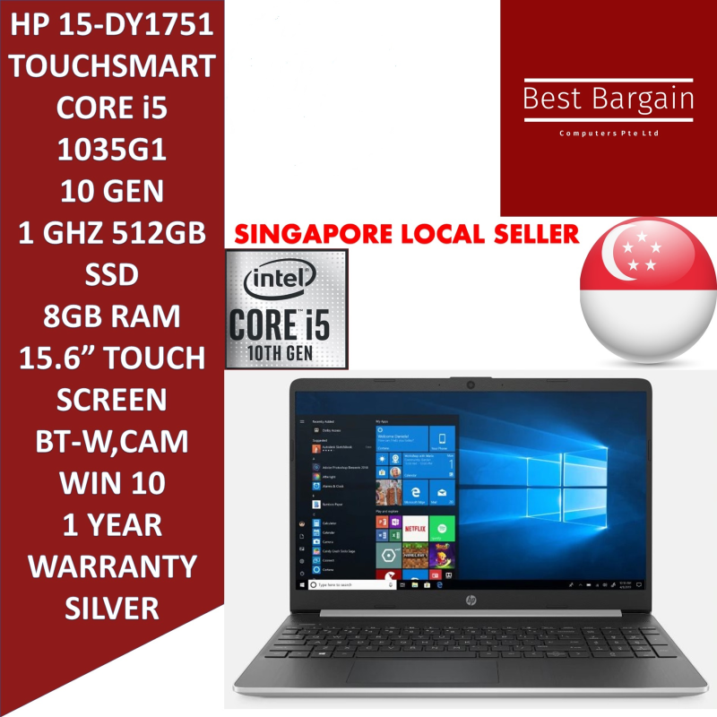 HP 15-DY1751 TOUCHSMART 10 GEN Core™ i5-1035G1 1GHz, 512GB SSD 8GB 15.6 TOUCHSCREEN BT, WIN10 Webcam NATURAL SILVER