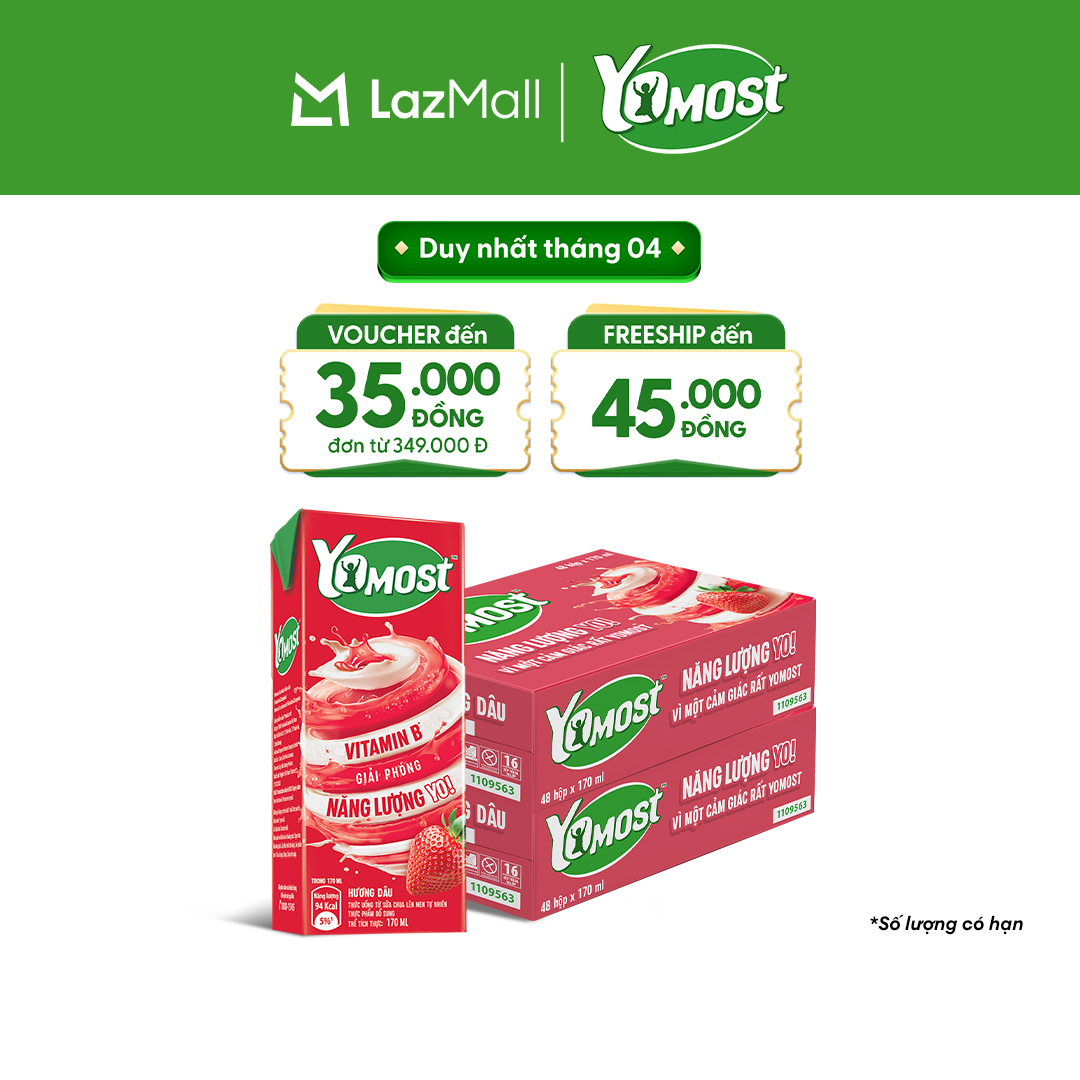 Combo 2 Thùng 48 Hộp Sữa Chua Lên Men Tự Nhiên Yomost Hương Dâu 170ml (48x170ml)