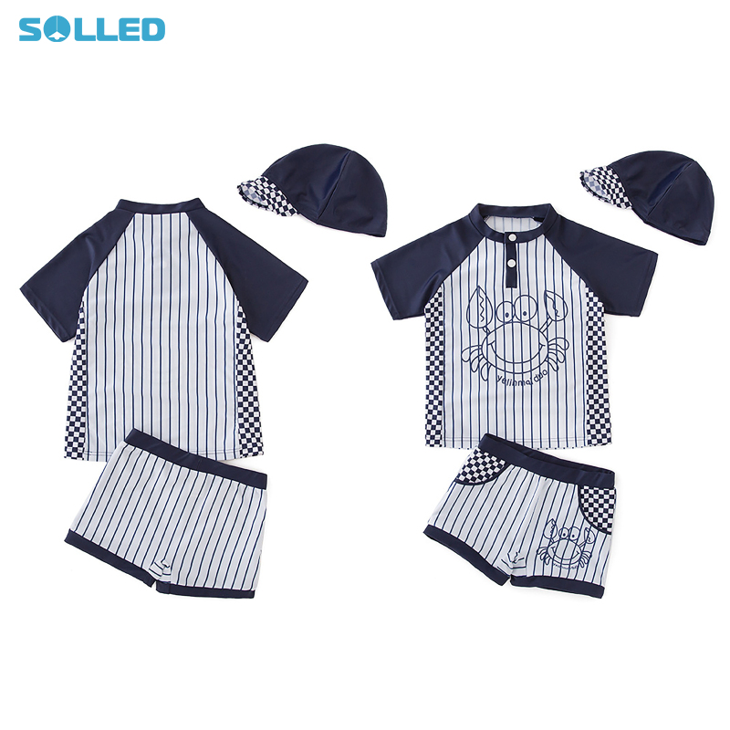 Baby Boys' Swimwear Casual Stripe Plaid Color Block Swimsuits Toddler Swim Trunk And Short Sleeve 2-Piece Set