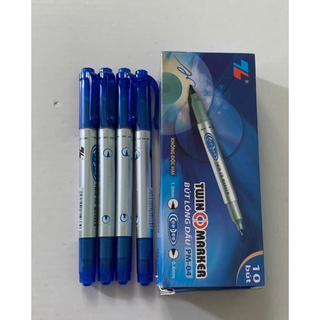 (hộp 10 chiếc nét nhỏ) Bút Dạ Lông Dầu nhỏ 2 Đầu Nét Nhỏ 1.0 và 0.4mm Thiên Long PM-04