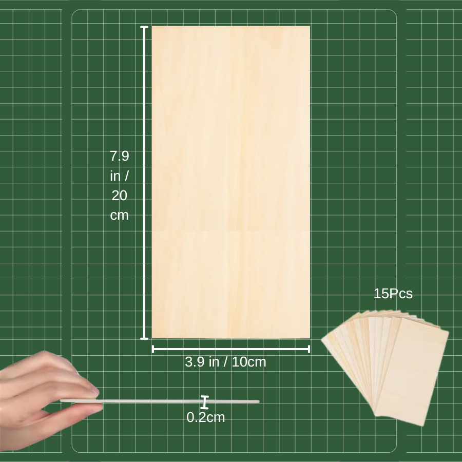 15Pcs Basswood Craft Board Model Toys Building Carving Handicraft Educational 15x10cm/ 20x10cm 2mm Thickness DIY Accessories