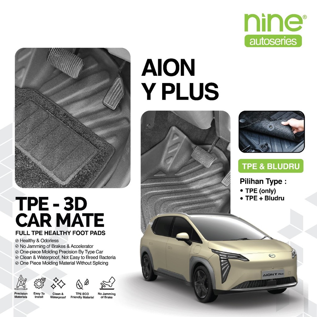 Karpet Mobil AION Y PLUS PREMIUM TPE 3D Mate Bludru Full Set Bagasi Anti Slip Waterproof OPTIMUS Harga 1,799,900 rupiah*Gratis Ongkir