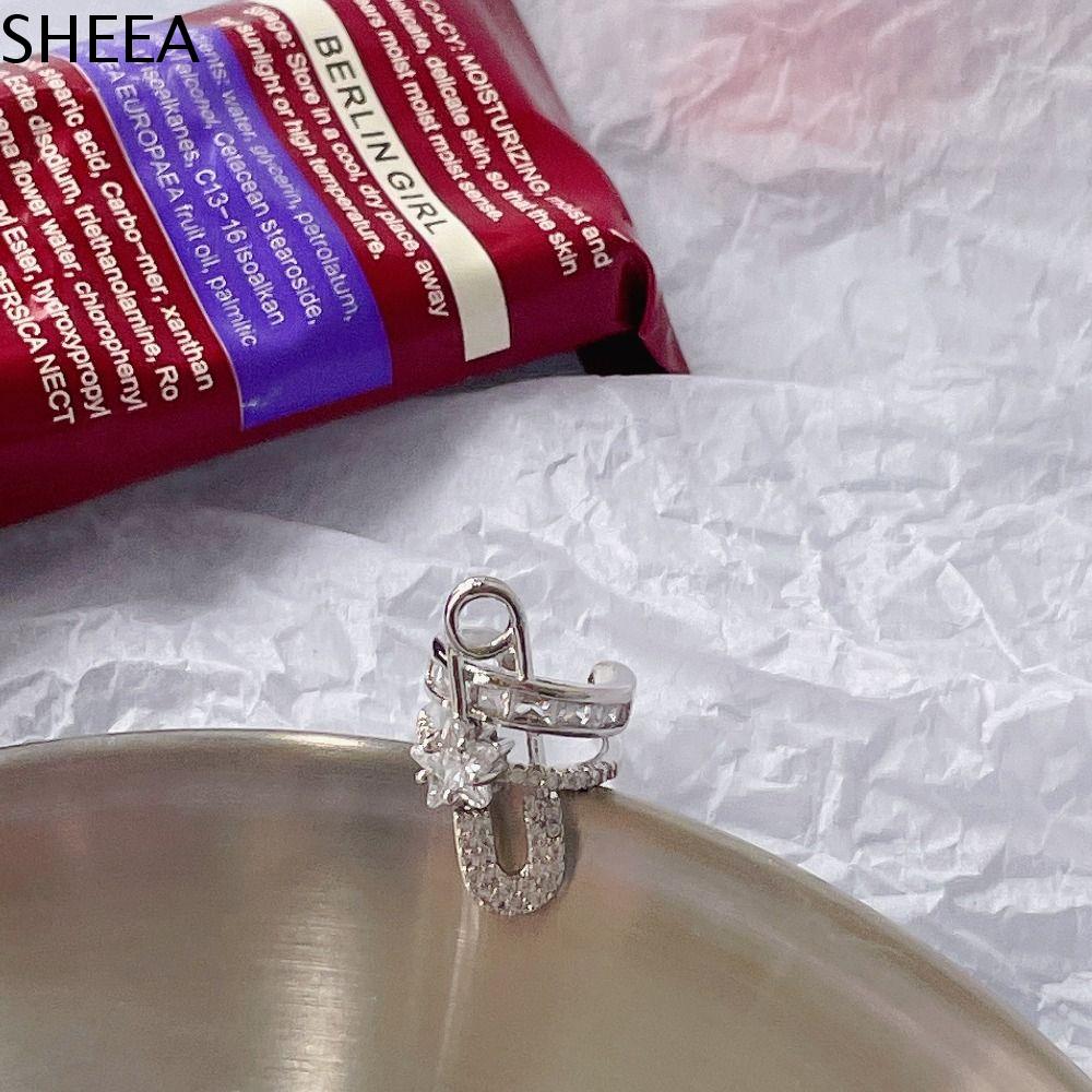 SHEEA Bạc Quà Tặng Tiệc tùng Cổ điển Ghim Tinh tế Sáng bóng Geometirc Ngăn ngừa dị ứng Khuyên tai phong cách Hàn Quốc Trang sức nữ Kẹp tai ziricon Bông tai kiểu kẹp giấy