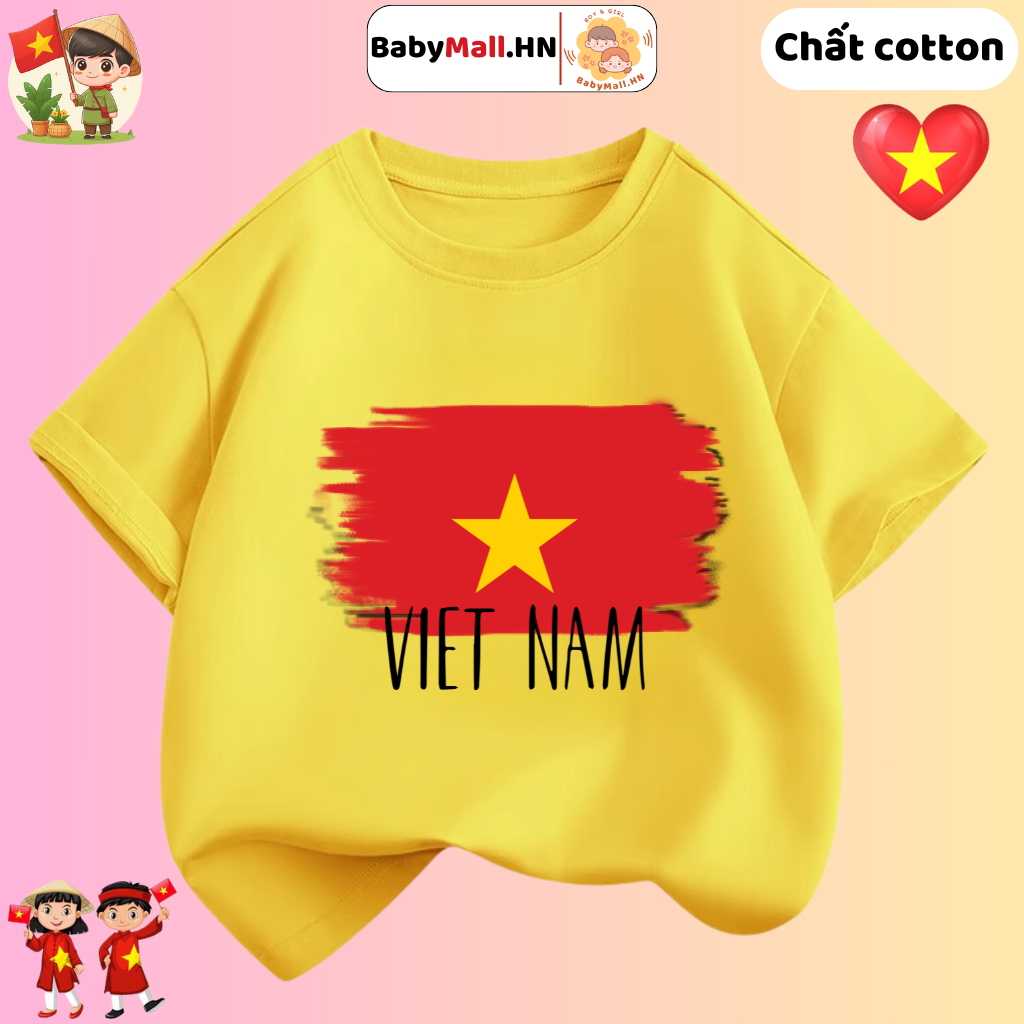 Áo thun Cờ Đỏ Sao Vàng Việt Nam cho bé trai bé gái BabyMall áo phông cờ Việt Nam cho bé chất cotton
