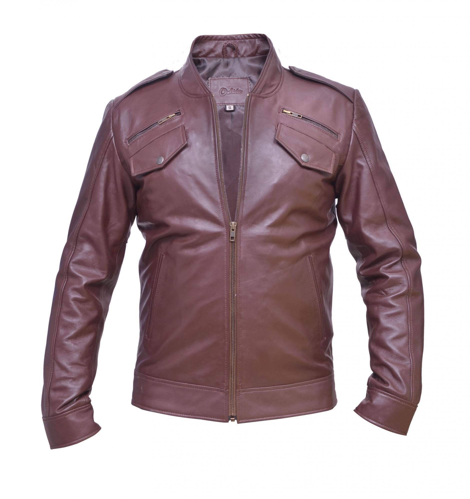 Oxhide Real Leather Jacket Brown Fk02