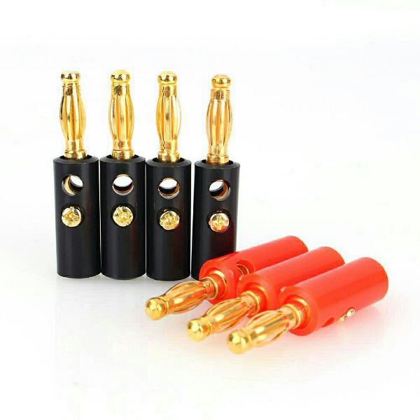 Jack bắp chuối đực mạ đồng loại đẹp 4mm có ốc vặn - rắc loa bắp chuối mạ đẹp