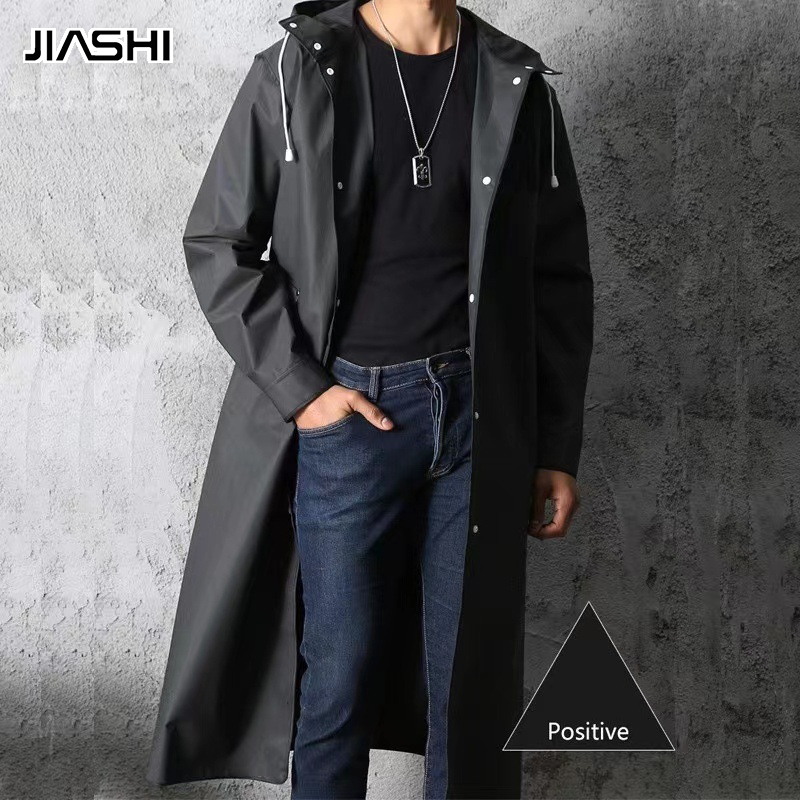JIASHI Black adult windbreaker style raincoat, windproof hooded rope poncho, extended and thickened fishing poncho ราคา 247 บาท*ส่งฟรี