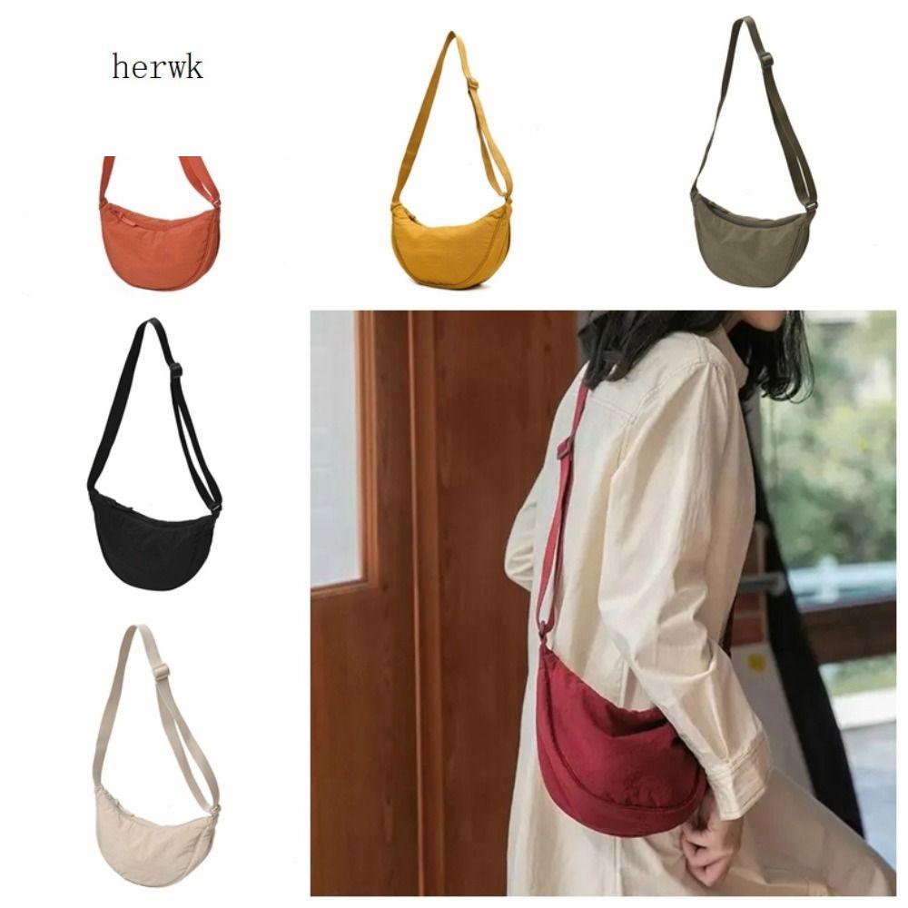 HERWK Dung lượng lớn Túi Hobos Nylon Thiết kế đơn giản Màu sắc đồng nhất Túi hình trăng khuyết Thời trang Phong cách cổ điển Túi đeo chéo Sử dụng khi đi du lịch