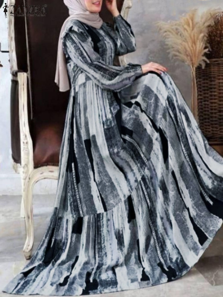 【User-friendly】 Zanzea Stylish Autumn Women Long Sleeve Printed Maxi Dress Robe Femme Bohemian Vesti