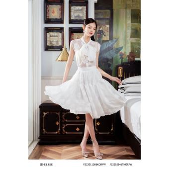 Chân váy tơ trắng hoa nổi xòe tầng thiết kế Elise FS2301136BKORPW
