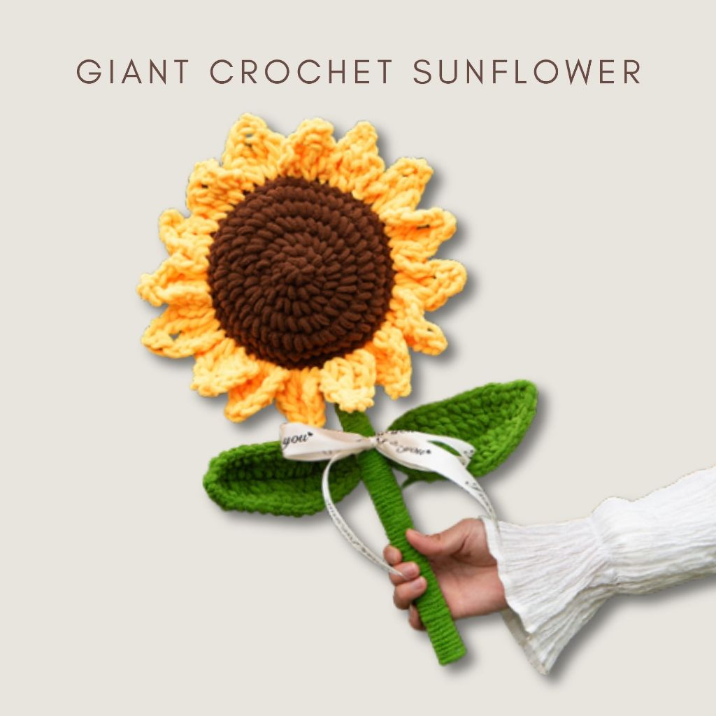 Giant Crochet Rose And Sunflower Knitting Flower Gift Mother Teacher Anniversary Birthday Graduation Gift (Bunga Kait)