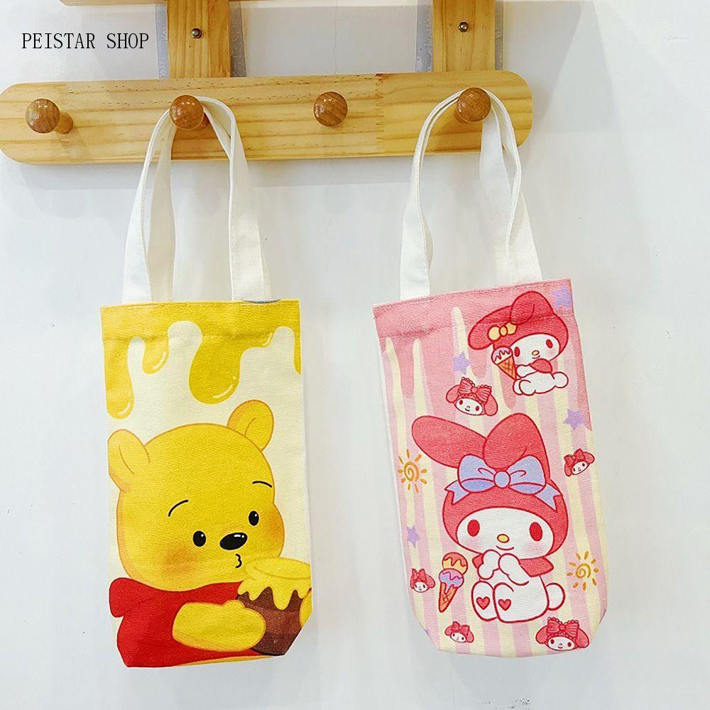 HANFU Gấu Sanrio Pooh lotso Túi đựng cốc Vải bố Dây đeo cổ tay Túi tote lật đật Dễ thương Phụ kiện c