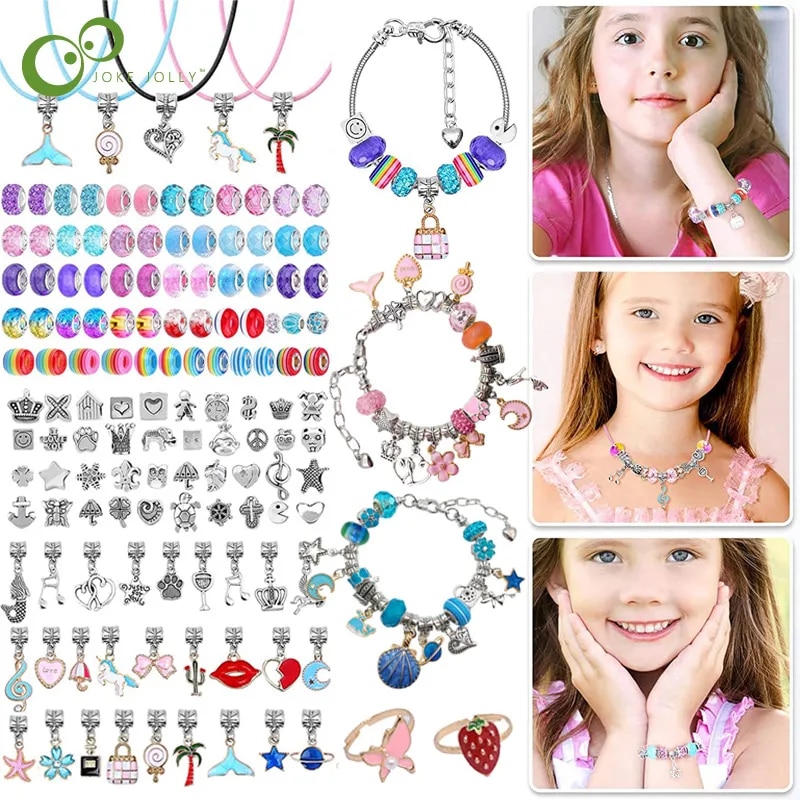 Jewelry Making Kit Charm Bracelet Necklace Present Alloy Beads Set DIY Toys for Children Bracelets Birthday Gifts for Girls