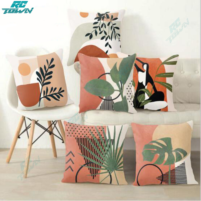 Abstract Plant Print Pillowcase 45*45cm Plush Pillow Cover Sofa Cushion Case ราคา 49 บาท*ส่งฟรี