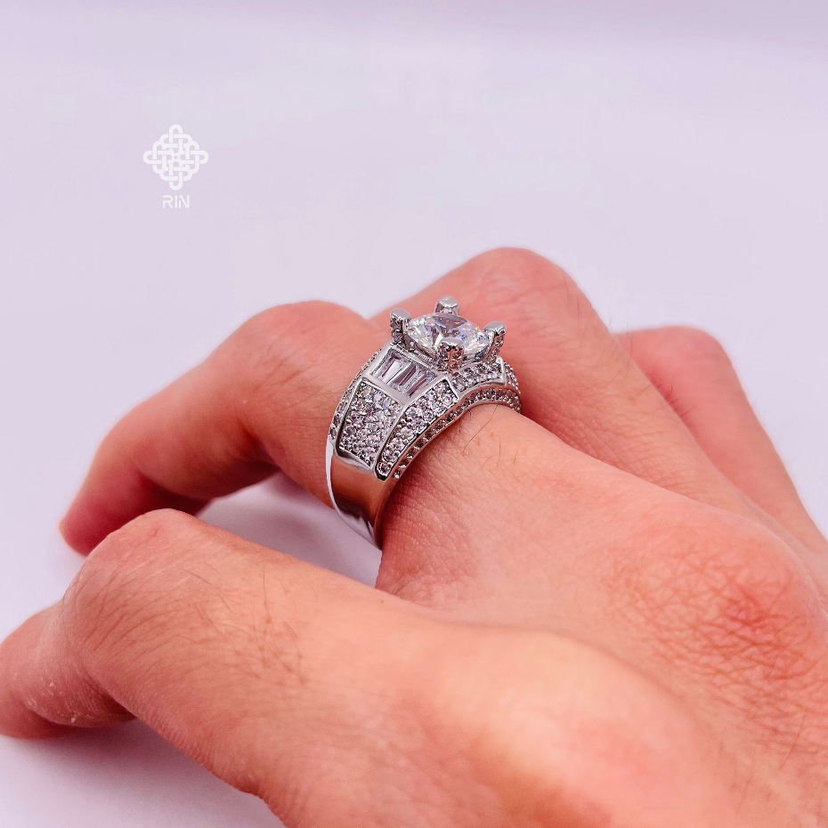 Nhẫn nam titan Nhẫn nam đính đá mạ vàng 18k hoặc vàng trắng Không phai màu không rỉ sét mã 03 trangs