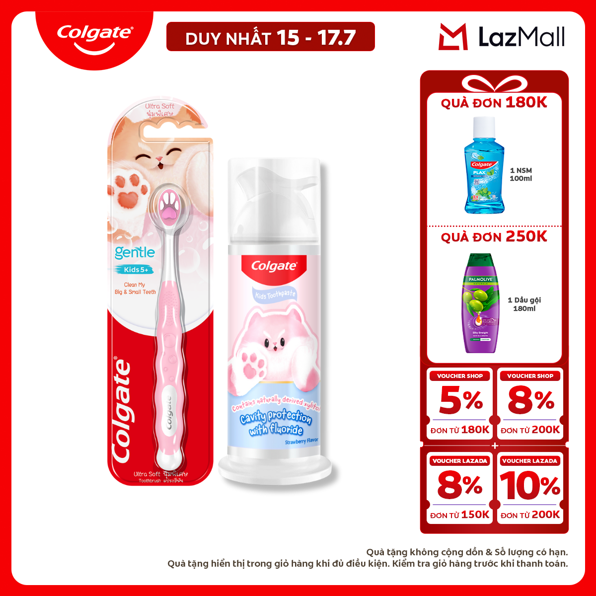 [Chỉ 15-17.7_X2 Voucher giảm đến 18%] Bộ kem đánh răng và bàn chải Colgate Fluffy dễ thương cho bé (mẫu ngẫu nhiên)