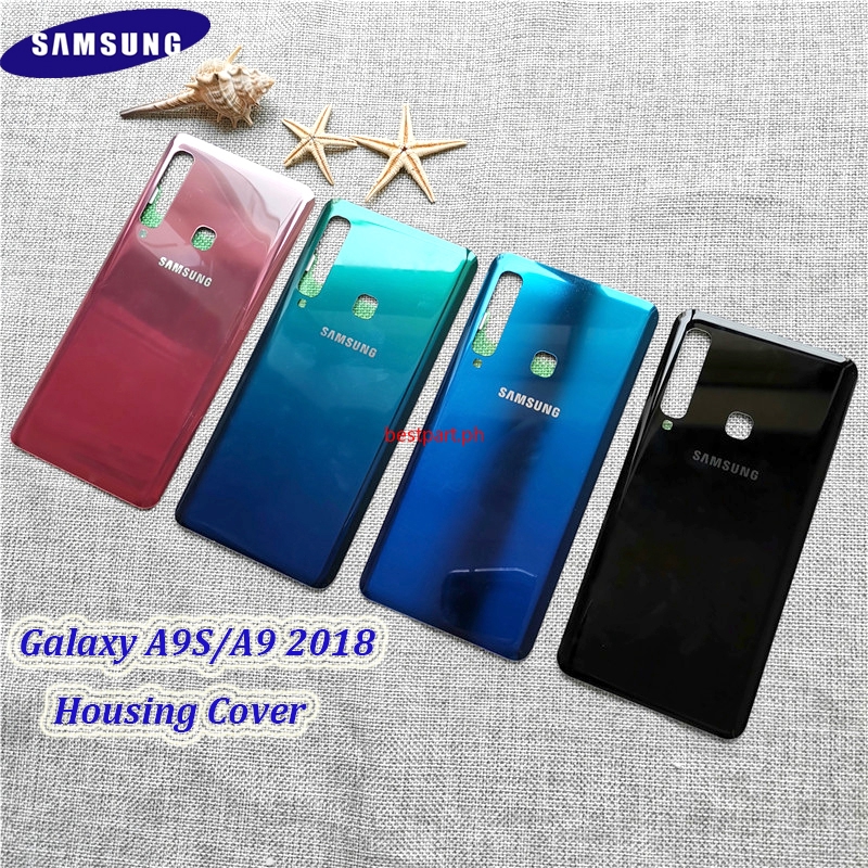 Samsung Galaxy A9 2018 A9S trường hợp ban đầu 3D kính Ốp lưng pin trường hợp thay thế bảo vệ Bìa thực trở lại cửa nhãn dính