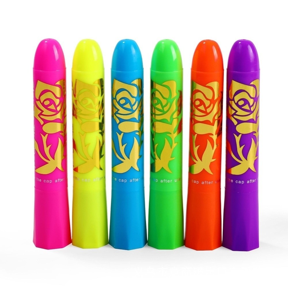 LUSIT 6Pcs/Set Washable Face Paint Crayon Neon UV Glow Face Water Soluble Facial Paint Penp Creative Glow In The Black Light Body Paint Stick for Mardi GrasChristmasMasquerade