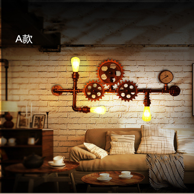 HEIKESZ LOFT Industrial Gear Pipe Wall Lamp Guest Restaurant Cafe Leisure Bar Counter American Retro Shop Decorative Light LED Light for Bedroom Night Aesthetic Room Lamp