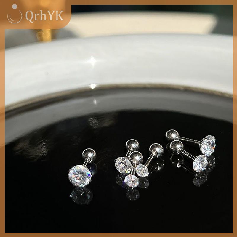 QrhYK 1 cặp 3/4/5mm tinh thể Zircon tai đinh tán Bông tai cho phụ nữ thép không gỉ sụn Helix Tai xương móng tay Xuyên Tai đồ trang sức GIF