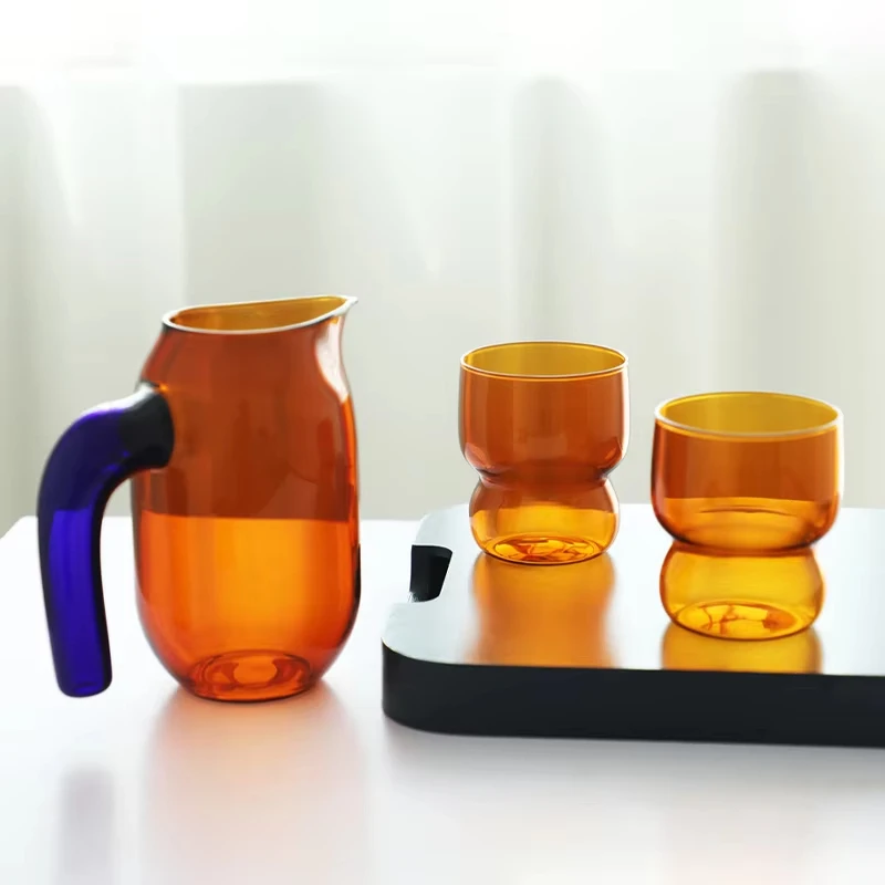 【Rear Waves】 Blue Borosilicate Colored Thermo Bottle Heat Resistant High Quality Glass  Cup Coffee Sharing Pot Water Bottle for Sharing