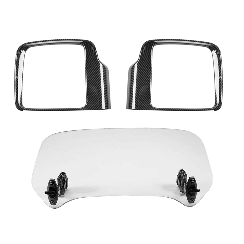 1 Set Rearview Mirror Rain Eyebrow Frame Cover Trim & 1 Set Universal Adjustable Clip-On Windscreen Extender