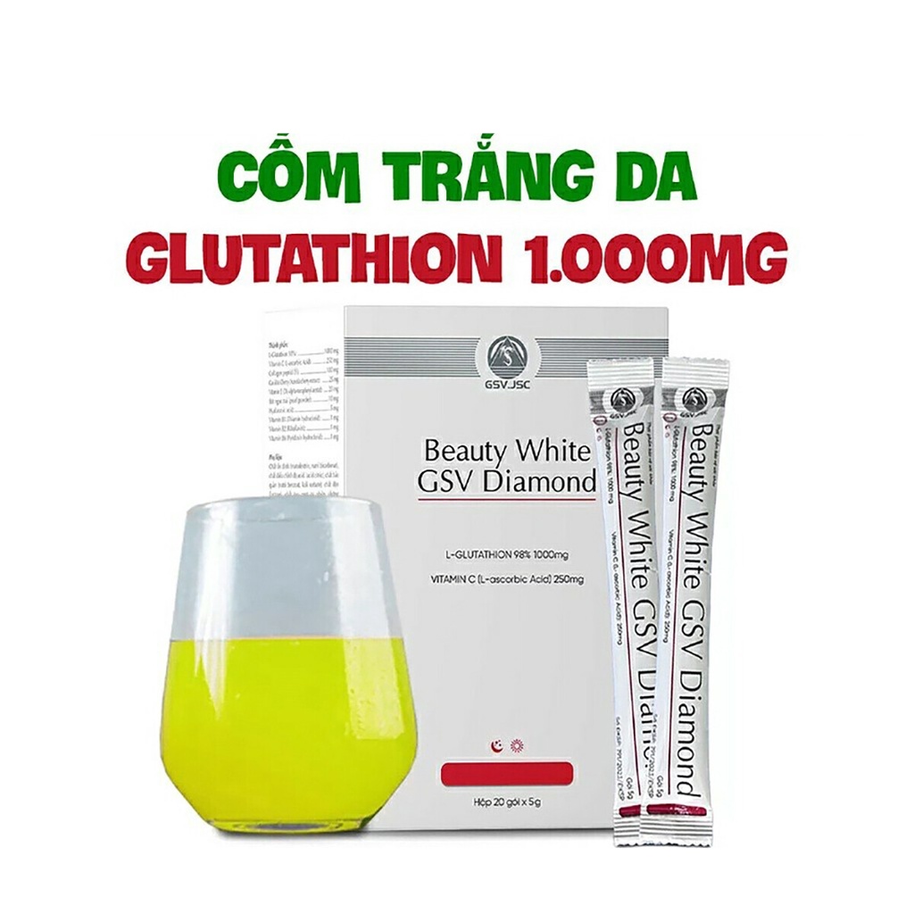 Glutathion 1000mg Cốm Sủi Trắng Da, Chống Lão Hoá Da, Mờ Thâm Nám Beauty White GSV Diamond Glutathione