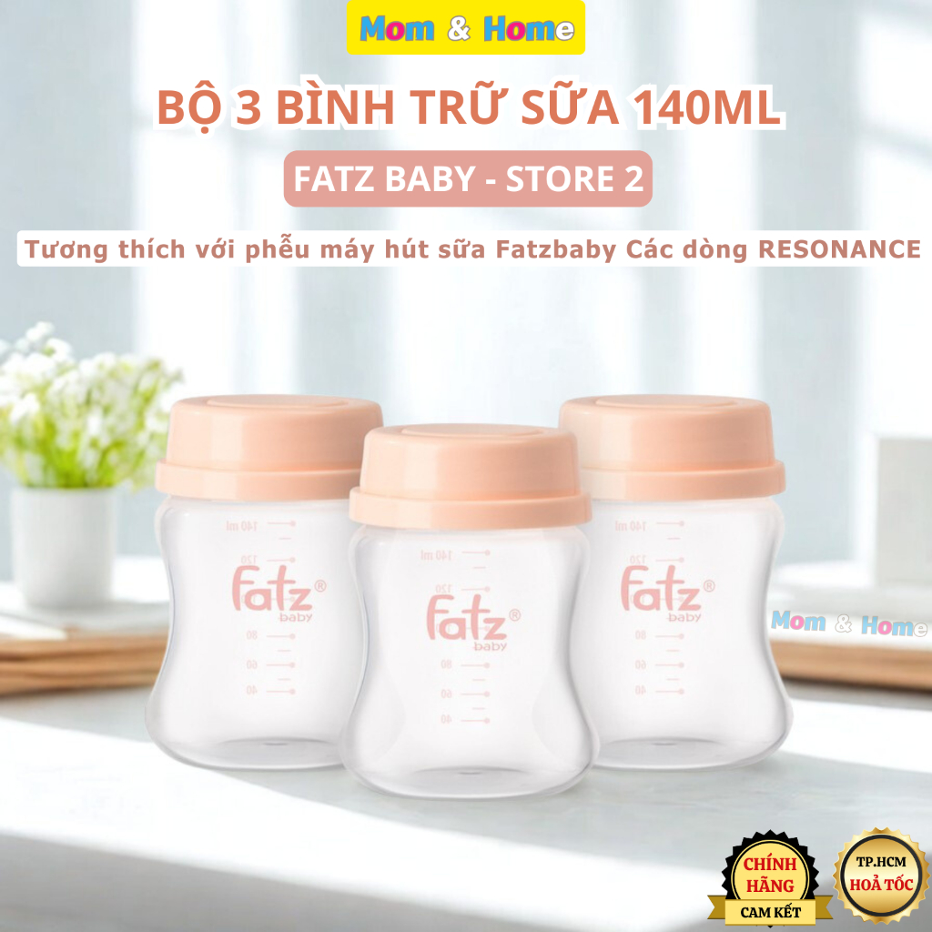 Bình Trữ Sữa 140ml (Bộ 3 Cái) Fatzbaby STORE 2 Có Thể Tiệt Trùng, Tương Thích Máy Hút Sữa Resonance
