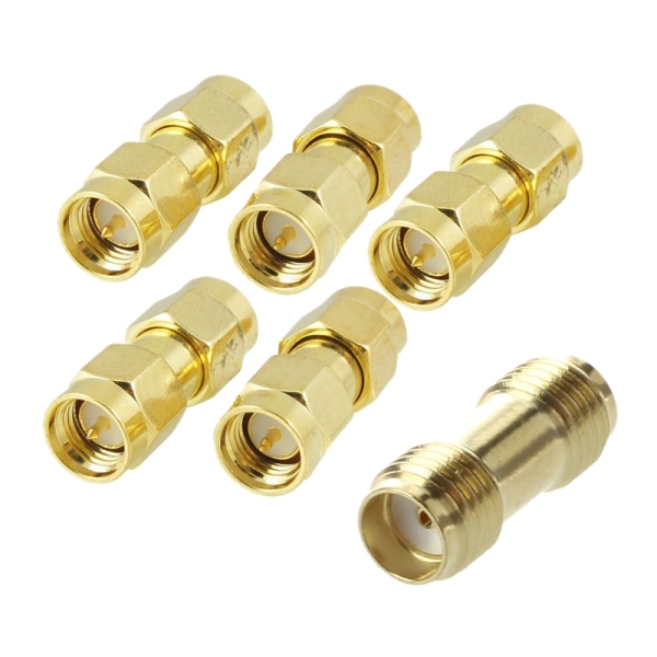 5 Pcs Gold Tone SMA Male To SMA Male Plug RF Coaxial Adapter Connector & 1 Pcs Straight SMA Female To Female Jack RF Adapter Connector