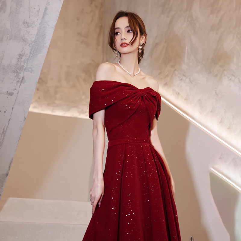 burgundy dress for wedding sponsor Louanne Slinky Long Sleeve Maxi Dress / Burgundy | MESHKI main image 0