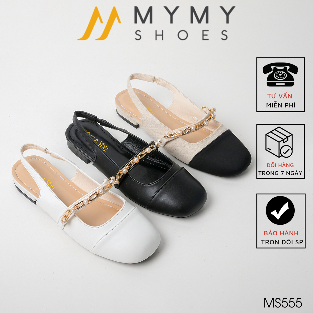 setrfey Giày bệt nữ giày búp bê quai chun màu đen,kem, trắng đính đá MyMyShoes - giày bệt nữ ms555 zsfcddd