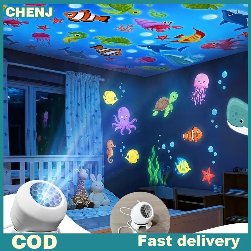 CHENJ โคมไฟฉายภาพดวงดาวในมหาสมุทร LED โคมไฟกลางคืนแบบไดนามิกหมุนได้360 ° สำหรับเด็กวัยหัดเดินสถานรับเลี้ยงเด็กการนอนหลับ