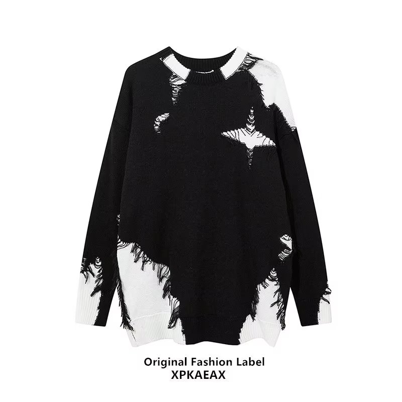 ASRV áo khoác mùa đông áo sweater áo len mùa đông Mỹ retro màu tương phản rách lỗ Áo Len Hip-hop lỏn