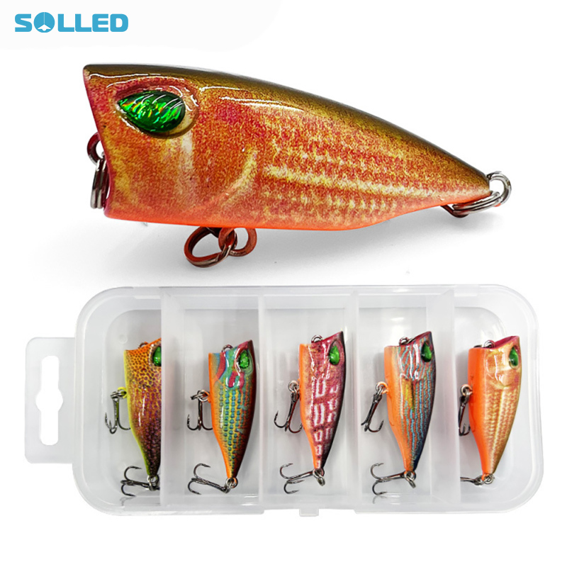 Floating Lures Artificial Hard Baits Popper Wobbler Floating Fishing Lures For Freshwater Saltwater 5 Pcs / Set ราคา 145 บาท*ส่งฟรี
