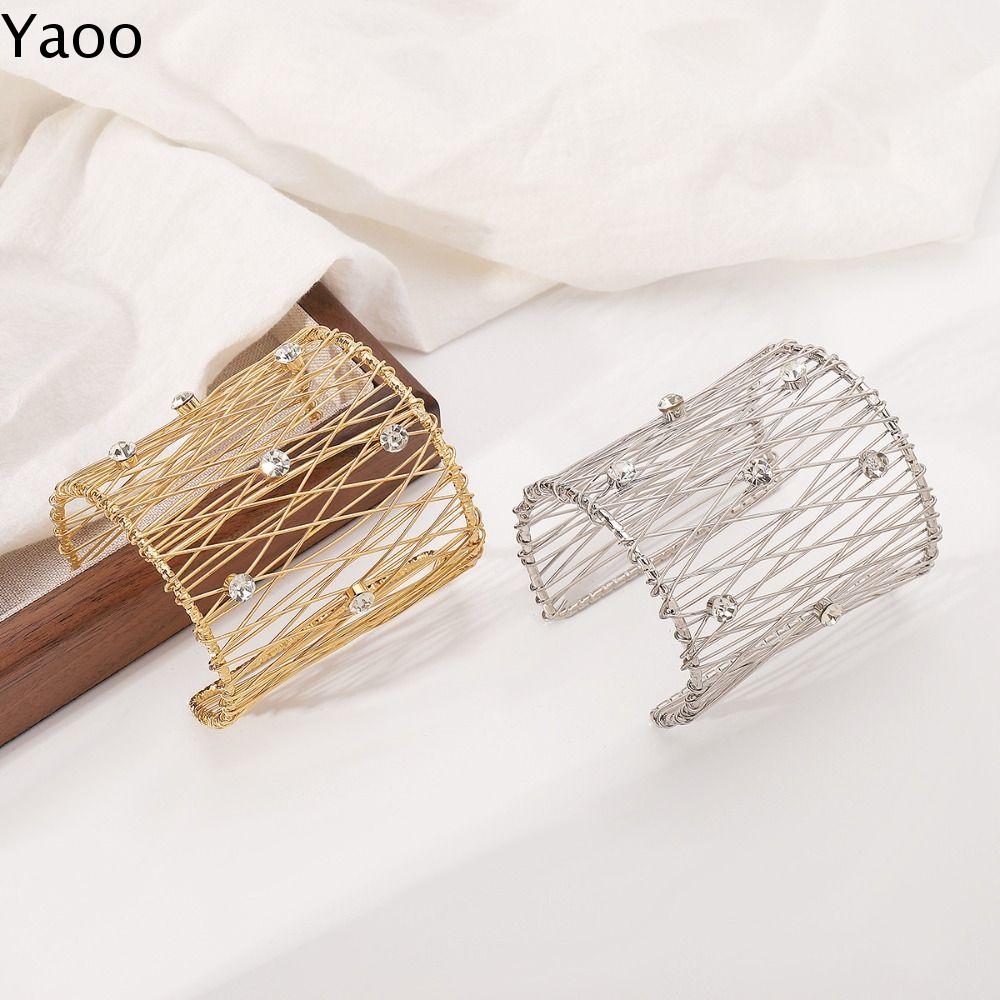 YAOO Kim loại Vòng tay mở rộng Vòng tay Kim cương giả Vòng đeo cổ tay Khí chất Phong cách Châu Âu Mỹ Vòng tay dây chải Phụ nữ
