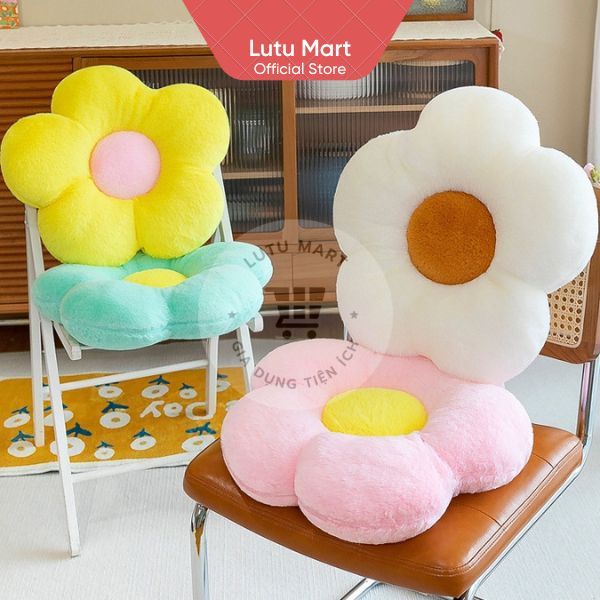 Gối bông hoa hướng dương lông thỏ decor sofa đa năng dùng làm đệm lót ghế ngồi bệt đệm lưng - lutu mart