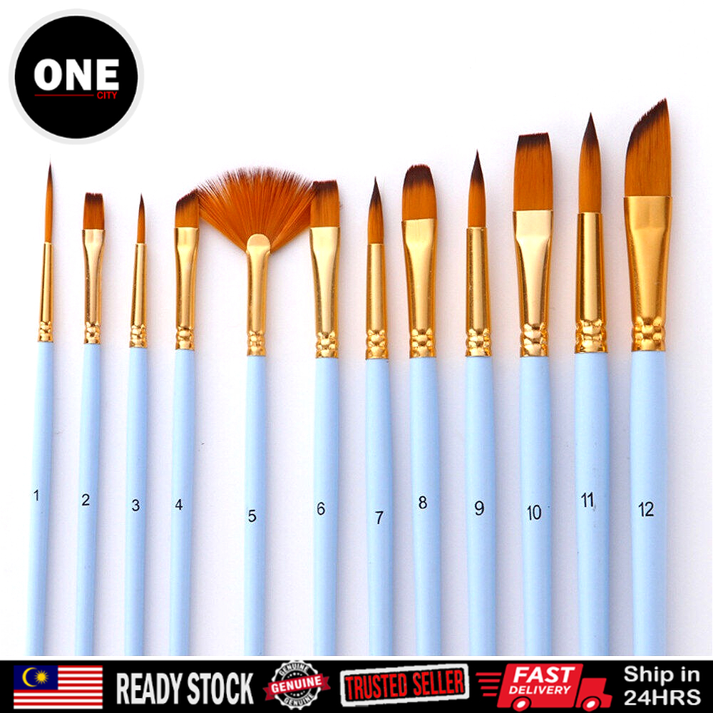 12Pcs Painting Brush Set Watercolor Acrylic Oil Professional Portable Drawing Nylon Bristle Paint Brushes Artist Students