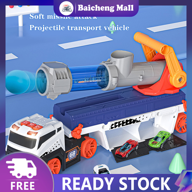 Missile Projectile Vehicle Toys With Sound Lights Catapult Shell Transport Truck With 4 Cars And 6 Balls Birthday Gifts For Kids ราคา 708 บาท*ส่งฟรี