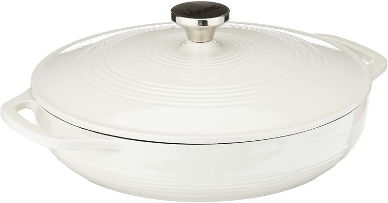 Lodge 3.6 Quart QT Enamel Enameled Cast Iron Casserole Dish with Dual Two Handles and Lid Kitchen Cooking Pot Pan, Oyster White Singapore