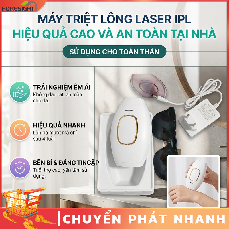 【FORESIGHT】Máy Triệt Lông IPL Cá Nhân Tại Nhà Laser Xung Ánh Sáng Không Đau Trẻ Hóa Da Vĩnh Viễn An Toàn Cho Da Nhạy Cảm Nách Chân Tay Bikini Chính Hãng [Phích Cắm EU Màu Trắng Kèm Kính + Dao Cạo]