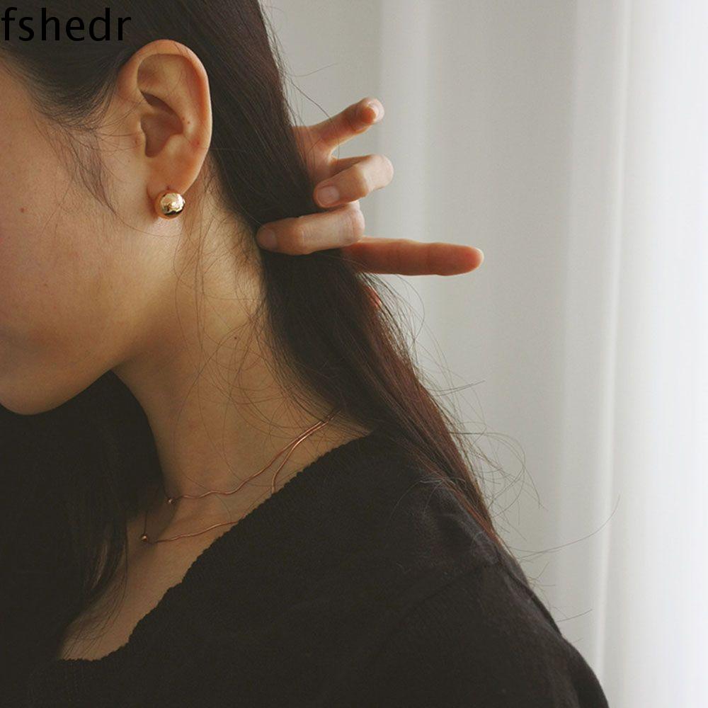 FSHEDR Các cô gái Kiểu dáng Đơn giản Hình cầu Phụ kiện thời trang Cái rổ Lập thể Tròn Bề sáng Bông tai stud Trang sức Vòng khuyên tai Thả hoa tai
