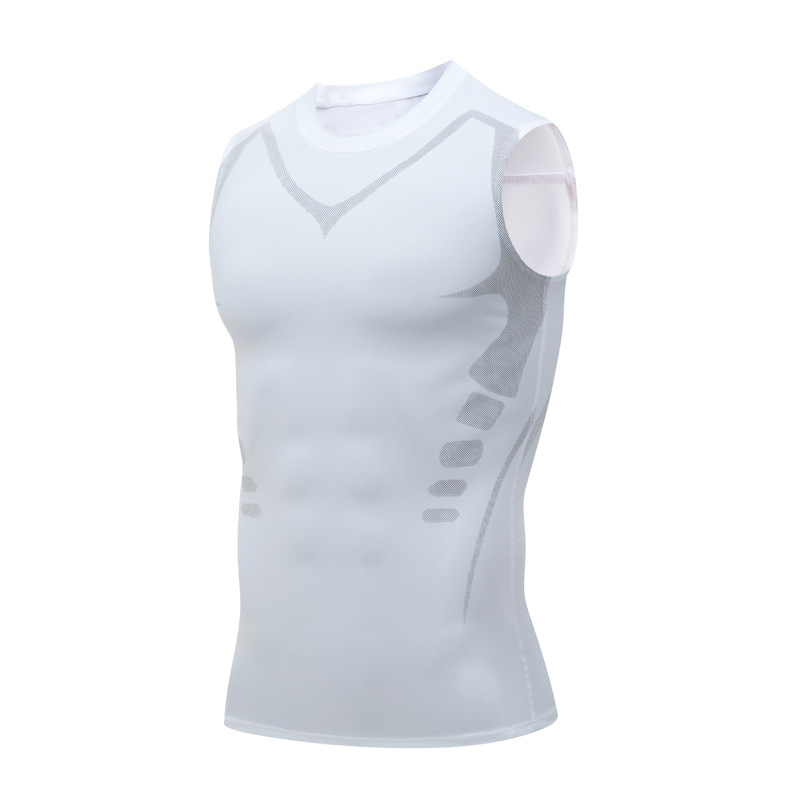 Mens Ion Shaping Vest Ice Silk Weight Loss Vest Shaping Compression Shirt Vest Tummy Sleeve Fitness 