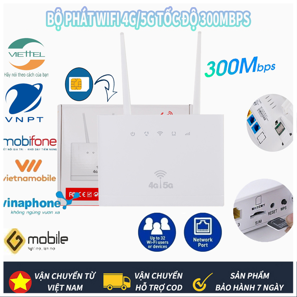  【HCM Bộ Phát WIFI 4G 5G Phiên Bản Mới LTE CP108 300MBPS 3 Cổng Lan,Bộ phát Wifi không dây 