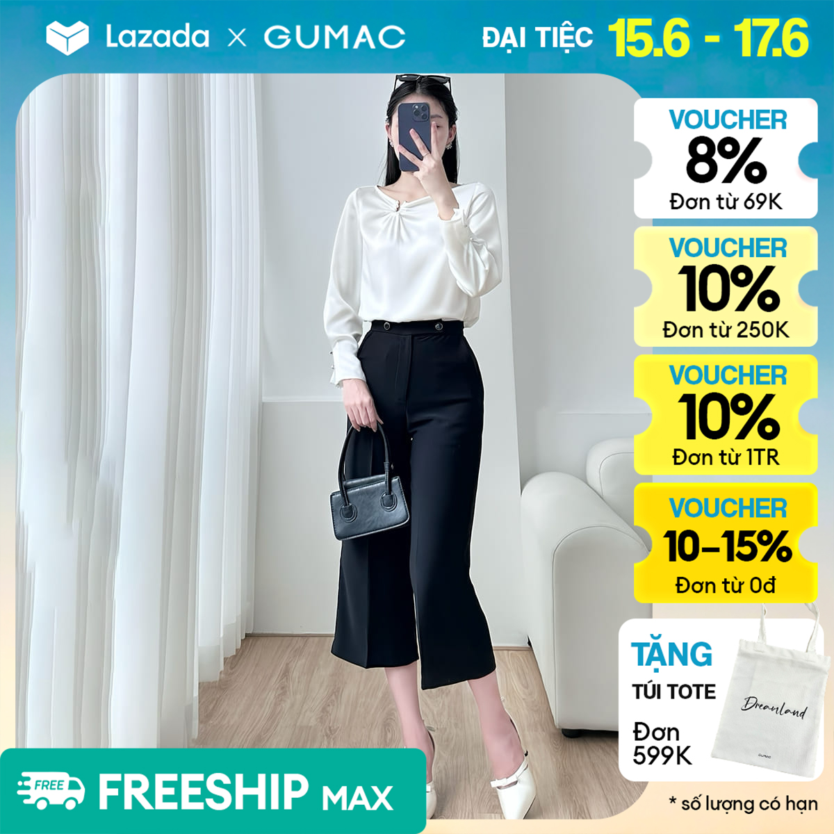 Quần tây nữ gumac ống rộng 2 nút qe03020