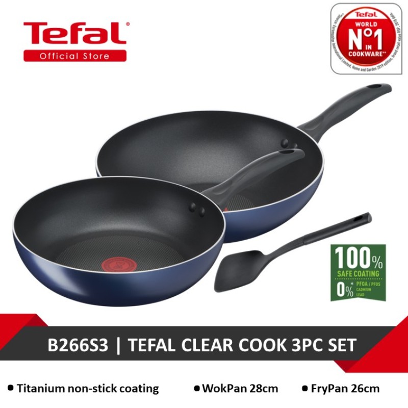 Tefal Clear Cook 3pc Set (FryPan 26cm+ WokPan 28cm + Spatula) B266S3 Singapore