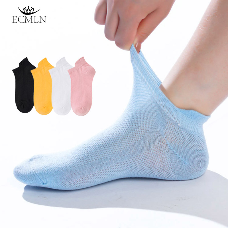 ECMLN Vớ nữ mùa hè lưới thoáng khí Tất mỏng thuyền vô hình cắt thấp Tất chống trượt đến mắt cá chân
