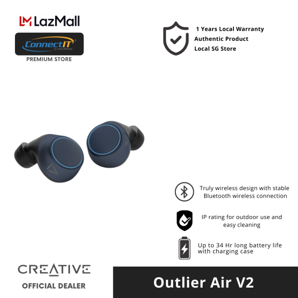Creative Outlier Air v2 True Wireless Earbuds With Bluetooth 5.0, Long Battery Life And Sweat Proof , Touch Control ( 1 Year Local Warranty ) Singapore