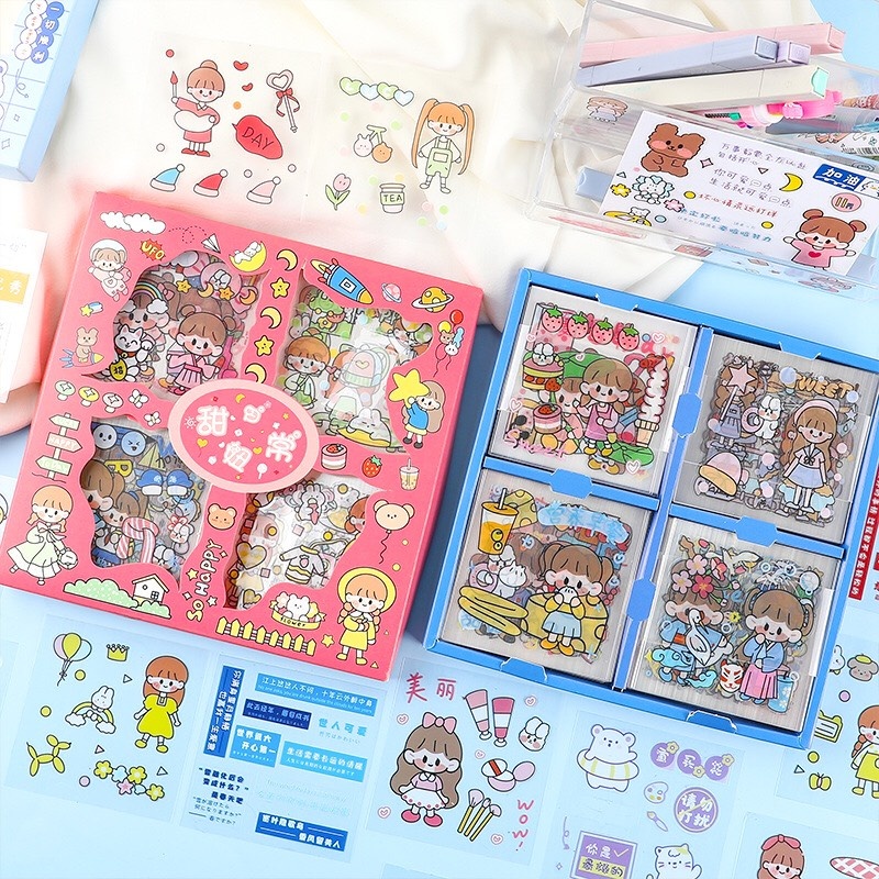 Hộp 100 Tấm Sticker Nhãn Dán Dễ Thương giúp cho bé thích thú