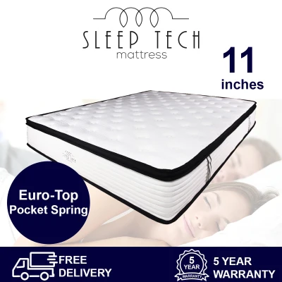 [Bulky] Euro Top Pocketed Spring Mattress | Medium FIRM | Euro Design [5 Year Warranty] Comes in King, Queen, Super Single and Sigle Size. Sleep Tech™ | Brand Use by Hotels. Mattress Suitable for All Singapore Bed